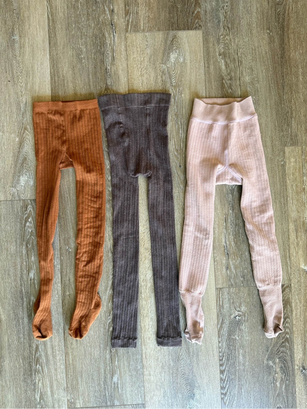 Kids Ribbed Knit Tights - Cinnamon, Chocolate, Blush